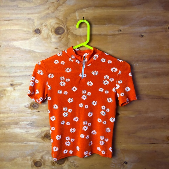 Vintage Orange top Small and stretchy - Picture 1 of 6